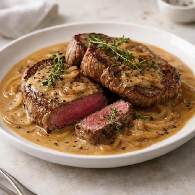Recette steaks sauce oignon et crème, onctueuse