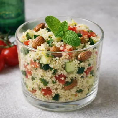 Taboulé de semoule concombre menthe tomates amandes