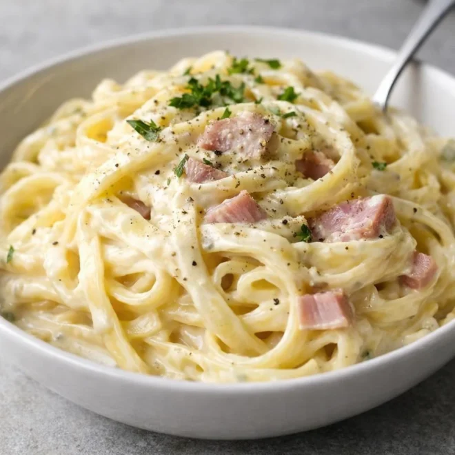 Tagliatelles au jambon et sauce Boursin crémeuse