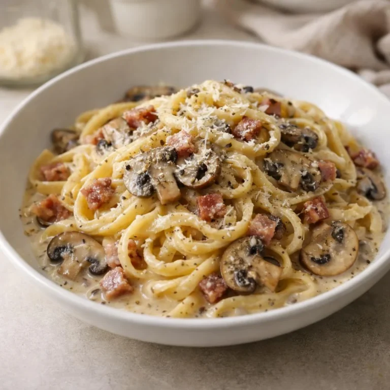 Tagliatelles aux champignons, lardons & crème au poivre