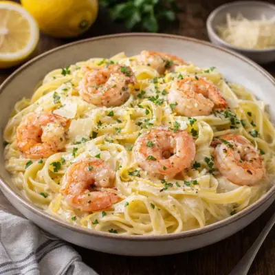 Tagliatelles crémeuses aux crevettes citron parmesan