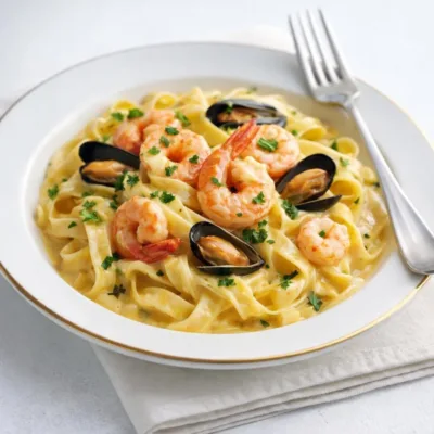Tagliatelles aux fruits de mer au safran crémeux