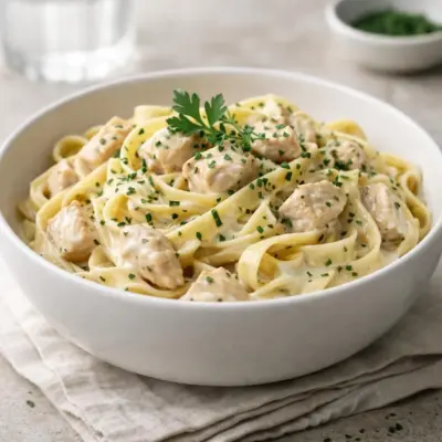 Tagliatelles au poulet sauce fromage ail & fines herbes