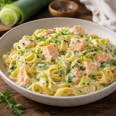 Tagliatelles au saumon poireaux et crème au citron