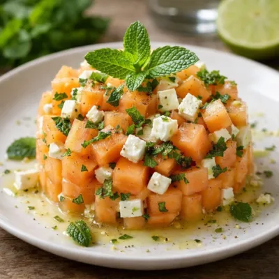 Tartare de melon feta menthe citron vert