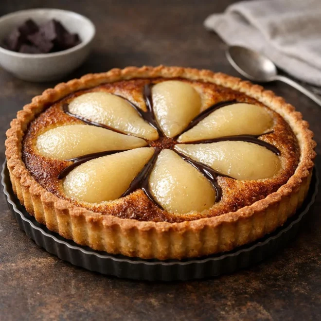 Tarte poire amande chocolat : moelleuse et gourmande