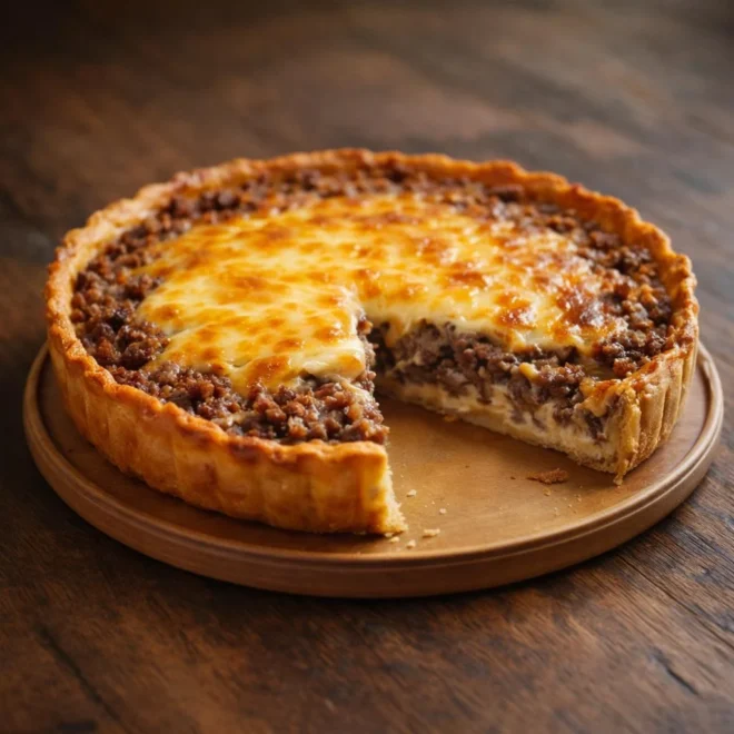 Tarte à la viande hachée et au fromage (quiche croustillante, cœur fondant)