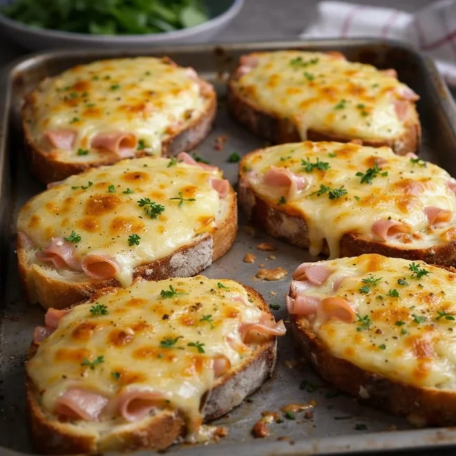 Tartines gratinées au jambon et fromage au four