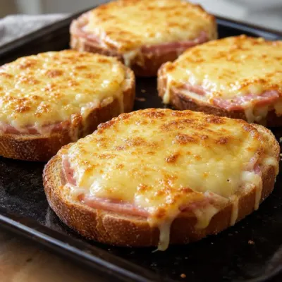Tartines gratinées au jambon et fromage à la crème fraîche