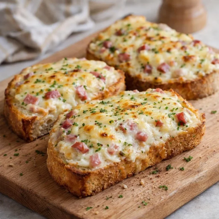 Tartines gratinées aux lardons, oignons et crème