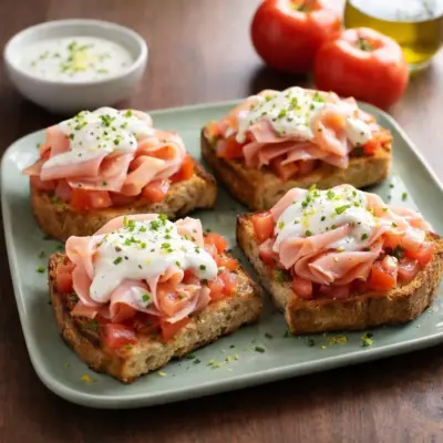 Tartines grillées à la tomate et au jambon de dinde
