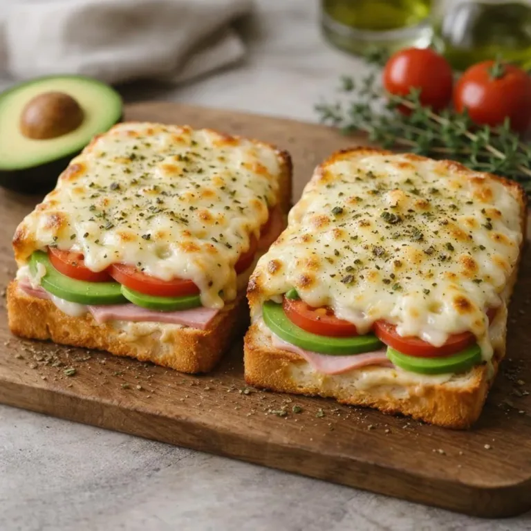 Tartines toastées jambon, tomate, avocat et mozzarella gratinée (type croque)