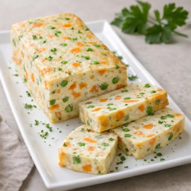 Terrine de cake salé aux légumes (carottes, petits pois) ultra moelleuse