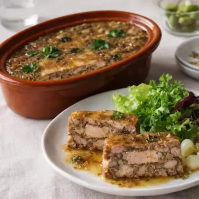 Terrine de cochon de lait au confit d’oignons et foie gras