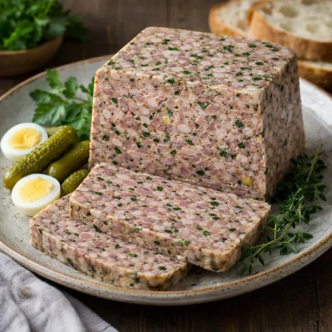 Terrine de campagne froide aux herbes (jambon, porc, pistaches)