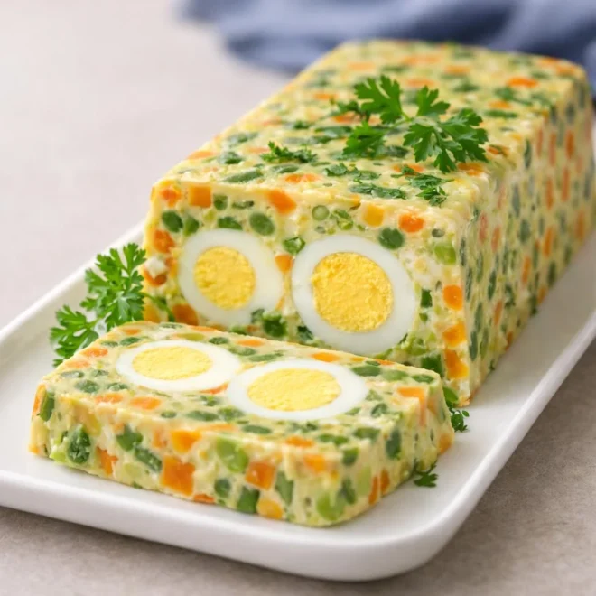 Terrine de légumes aux œufs durs (carottes, pois et petits pois)