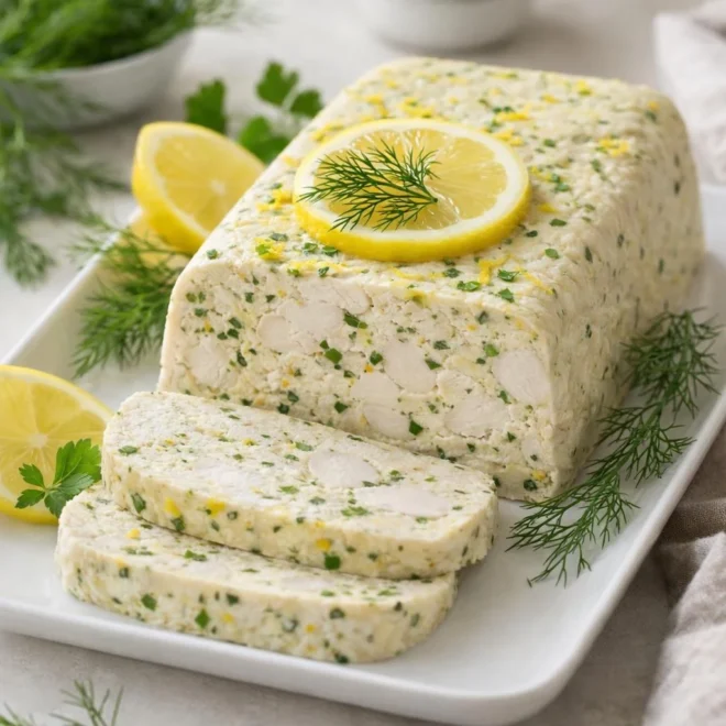 Terrine froide de poulet au citron et aux herbes (facile, sans cuisson au four)