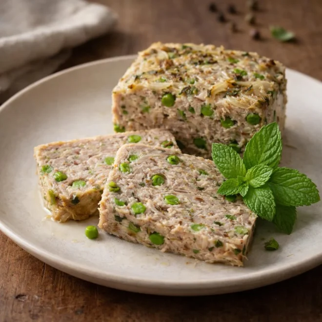 Terrine de porc effiloché aux petits pois et menthe
