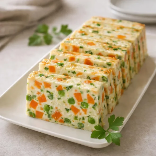 Terrine de quiche sans pâte aux carottes, pois et fromage