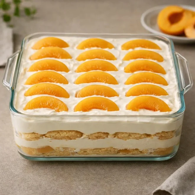Tiramisu aux abricots et biscuits boudoir, crème mascarpone légère