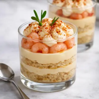 Tiramisu salé aux crevettes roses : verrines