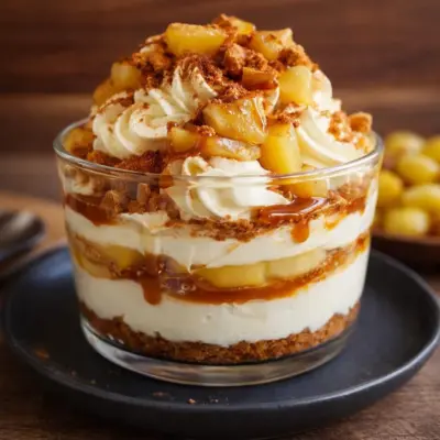 Tiramisu aux pommes poêlées et caramel au beurre salé