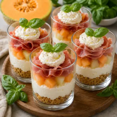 Tiramisu salé melon jambon sec fromage frais