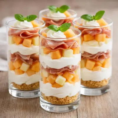 Tiramisu salé melon jambon sec fromage frais