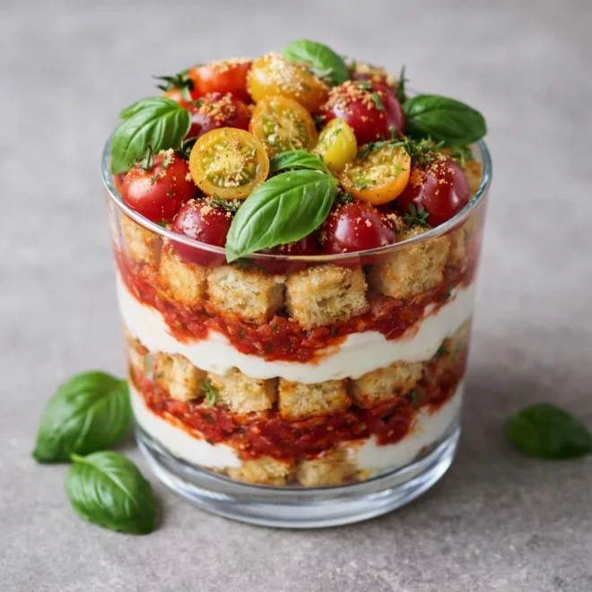 Tiramisu salé tomates mozzarella en verrines