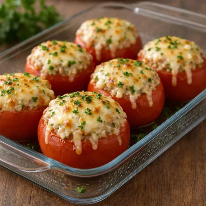 Tomates farcies au thon, mozzarella et chapelure