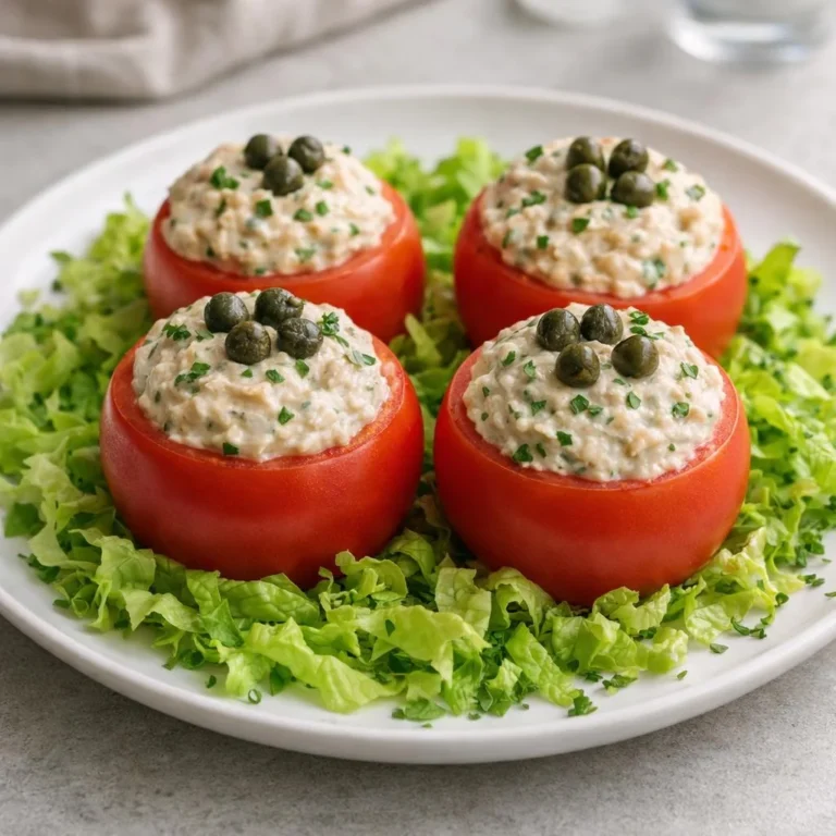 Tomates farcies thon & crème aux câpres, servies en entrée