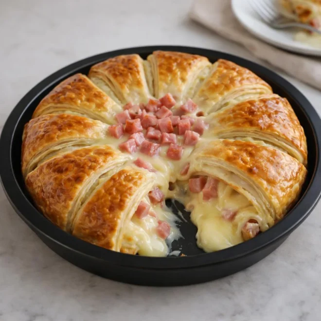 Tourte feuilletée au jambon, comté et sauce crémeuse (style quiche-raclette)