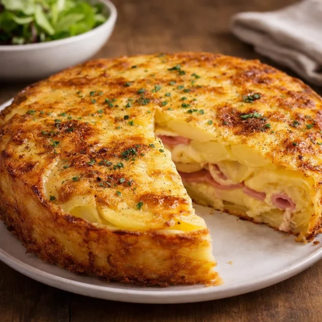 Tourte de pommes de terre au jambon et reblochon