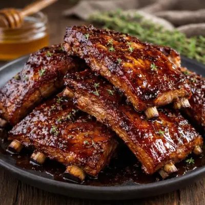 Travers de porc caramélisés au miel : sauce laquée