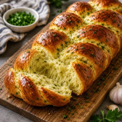 Tresse de brioche salée ail, persil et fromage