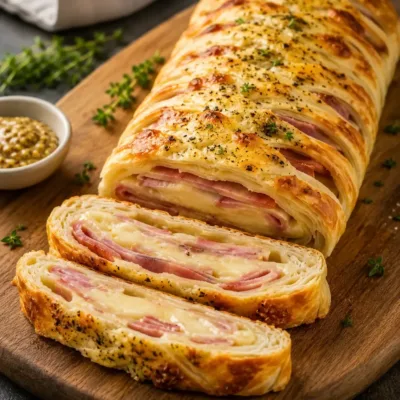 Tresse Feuilletée au Jambon et Fromage Facile