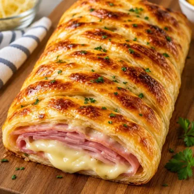 Tresse Feuilletée au Jambon et Fromage