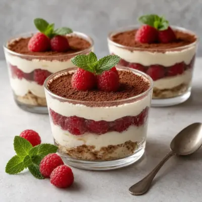 Verrine tiramisu aux framboises, mascarpone et biscuits