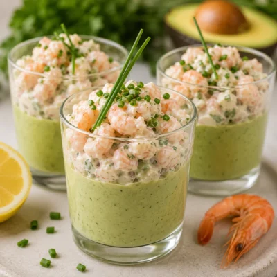 Verrines avocat-crevettes à la sauce citronnée (ou guacamole)