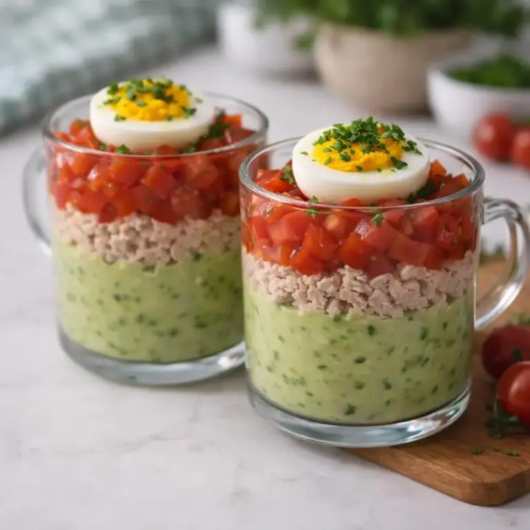 Verrines avocat, thon, tomate et œuf dur (8 verrines)
