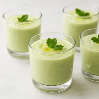 Verrines de crĂšme froide au concombre, menthe et citron (style tzatziki sans yaourt grec)