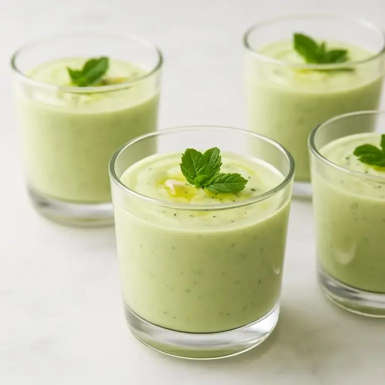 Verrines de crème froide au concombre, menthe et citron (style tzatziki sans yaourt grec)