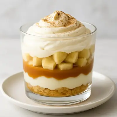 Verrines façon banoffee : caramel au beurre, crème onctueuse et cubes de banane