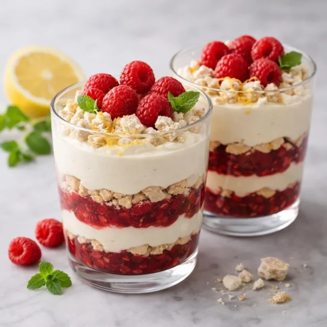 Verrines fraises framboises et crème citronnée façon tiramisù (sans cuisson)