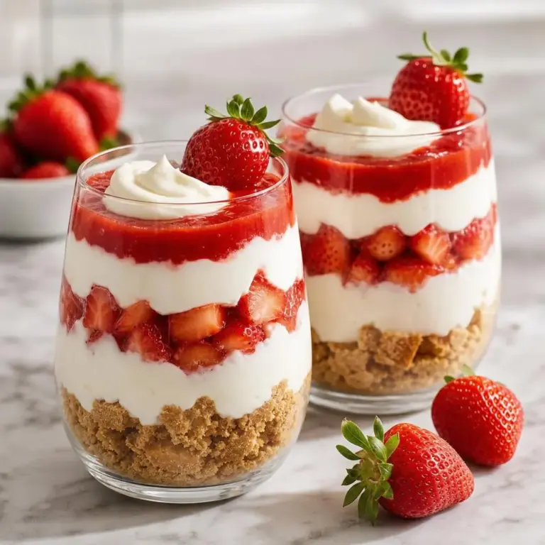 Verrines fraises mascarpone : biscuit émietté, crème onctueuse et coulis de fraise