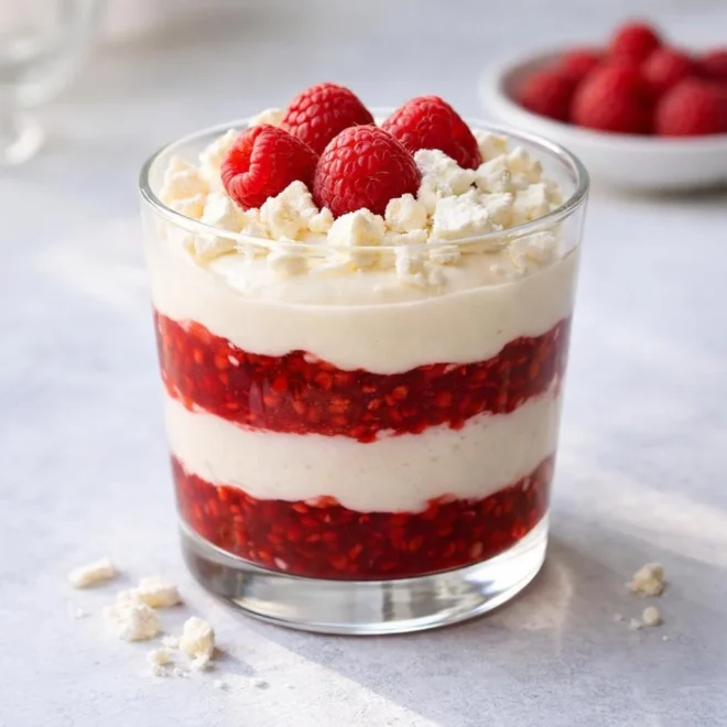 Verrines framboise mascarpone : croustillant de meringue