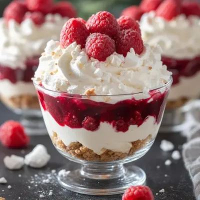 Verrines framboise, mascarpone et meringue (crème aérienne et coulis gorgé de fruits)