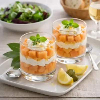 Verrines melon chèvre frais miel (recette facile)