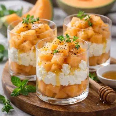 Verrines melon chèvre frais miel : recette facile