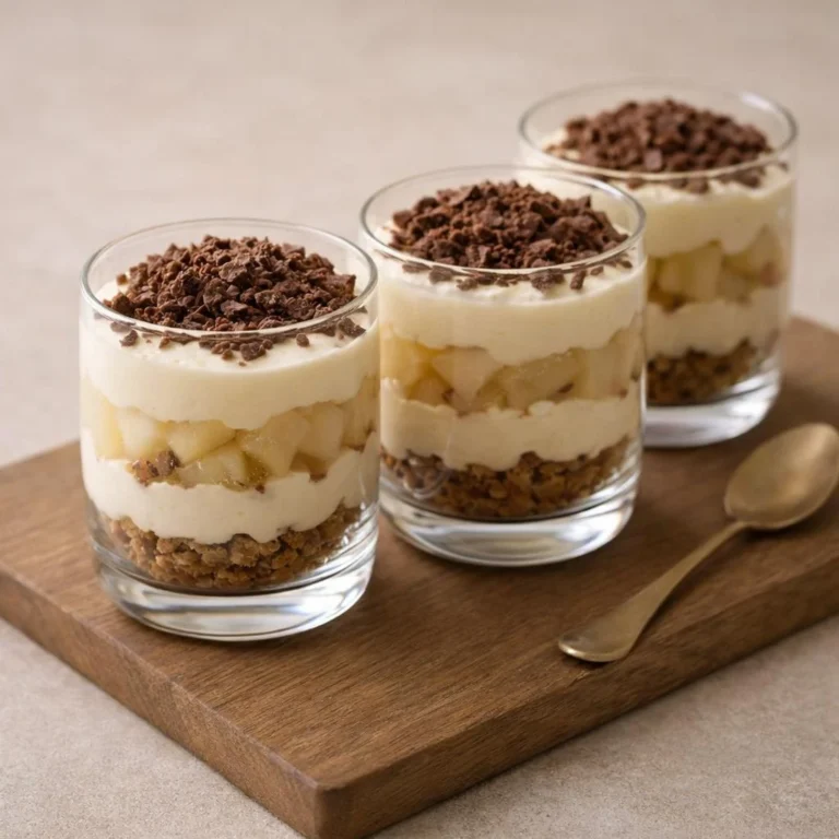 Verrines poire crème vanillée crumble chocolat